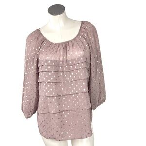 ELEMENTZ Dusty Rose Pink Gold Foil Polka Dot Ruffled Top Women's Size XL